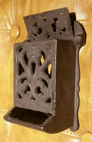 Vintage Cast Iron Match Box Holder Wall Safe With Lid