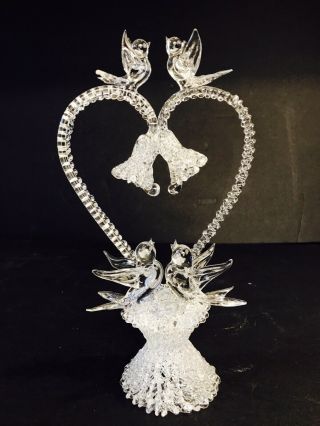 Vintage Hand Spun Blown Art Glass Figurine Bird Basket 8.  5 " Wedding Cake Topper