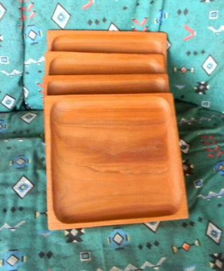 Vtg 60s Mid Century Teak Wood 4 Square Plates Dish Trays 10 " X 10 " Philippines