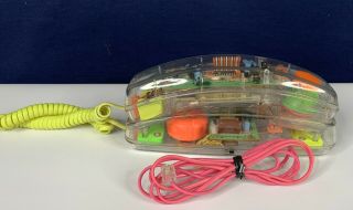 Vintage Conair Clear Phone Transparent See - Through Neon Telephone Yellow Pink
