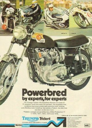 1975 Triumph Trident Superbike Motorcycle Tt Victories Vintage Ad