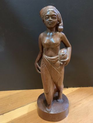 Bali Indonesia Statue Figure Vintage Hand Carved Wood Woman Lady 2