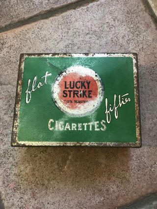 Vintage Lucky Strike Cigarettes Tin - Flat Fifties Tobacco Old Box Tin And Wood