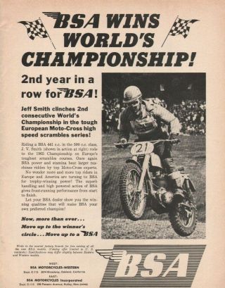 1965 Bsa / Jeff Smith 2nd Consecutive World Championship - Vintage Motorcycle Ad
