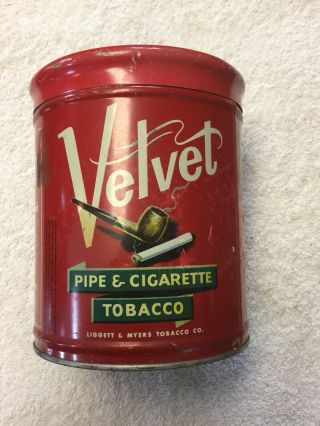 Vintage Velvet Pipe And Cigarette Tobacco Tin - Liggett & Myers Tobacco Co