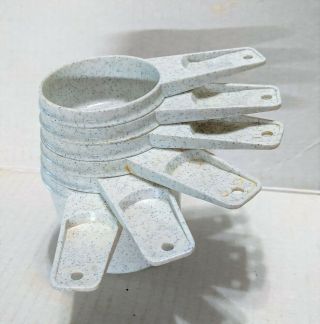 Vintage Tupperware Set Of 6 White Speckled Fireworks Measuring Cups