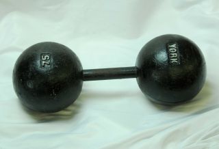 Antique York 75lb Pound Globe Sphere Dumbbell Cast Iron Strongman Weight Lifting