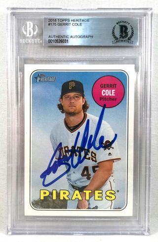 Houston Astros Gerrit Cole Signed Trading Card Beckett Bas 2018 Topps Heritage