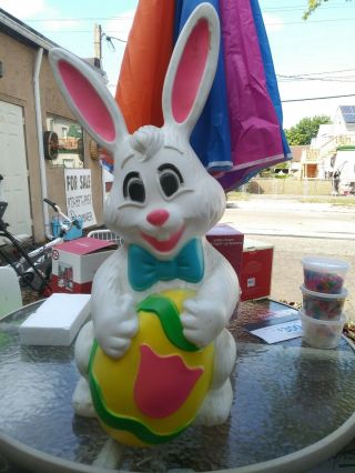 Vintage Blow Mold Easter Bunny With Egg 24 " Decor 1995 Rabbit With Cord