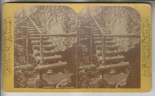 Vintage Stereoview - Lehigh Valley Railroad - Onoko Glen Pa - Rustic Staircase