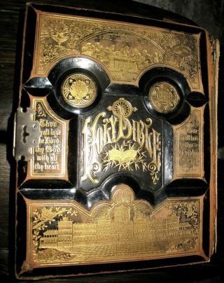 C1895 Holy Bible Victorian Witmer Family Folio Fine Binding Antique Massillon Oh