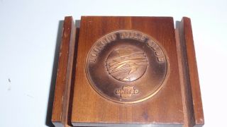 Vintage United Airlines 100,  000 Mile Club Wooden Paperweight Euc