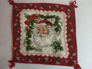Vtg Needlepoint Santa Face Pillowcase Cover Christmas For The Craft Lover Pre - O