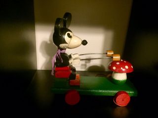 Rare Germany Wood Tin Mechanical Large 1930 Antique Mickey Mouse Pull Toy Early 2
