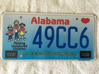 Expired Alabama Flat License Plate 49cc6 Child Caring Program,  Heart,  Family