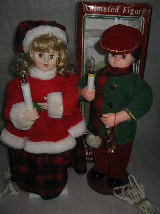Vintage 24 " Christmas Animated Victorian Boy & Girl Motionette Lighted