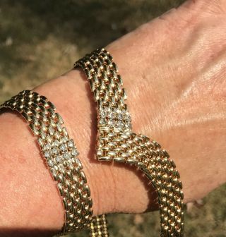 Vintage Gold Tone Rhinestone Chevron Choker Necklace And Matching Bracelet