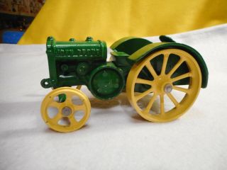 Vintage John Deere Diecast Toy Steel Wheel Tractor.