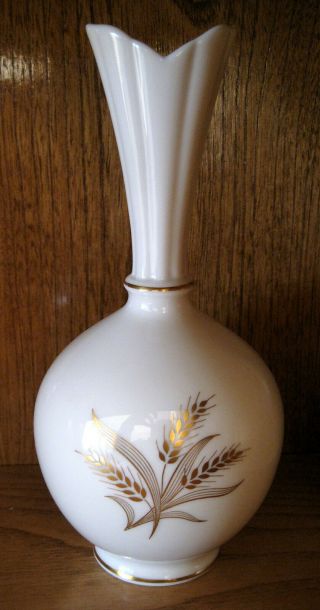 Vintage Lenox China 8 " Bud Vase Trimmed With 24k Gold,  Wheat Pattern -