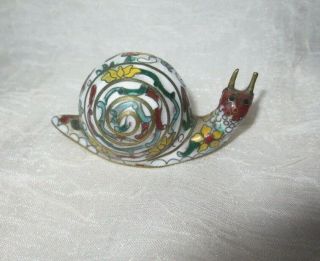Vintage Cloisonne Enamel Snail Small Figurine White Brass