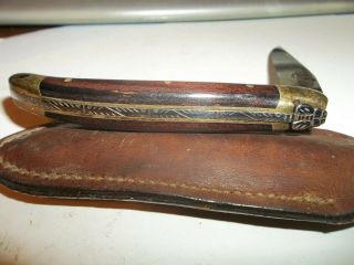 Vintage Laguiole Pocket Knife With Wood Handle And Fly Emblem And Sheath