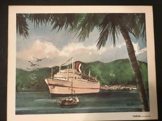 Vintage Carnival Cruise Lines Mardi Gras Ship Advertising Print Art Travel Art