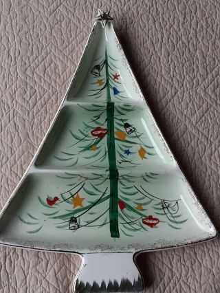 Vintage Holt Howard Christmas Tree Divided Serving Dish Mid Century Large 3 Tier