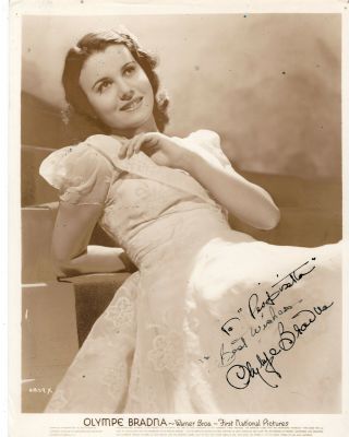 French - American Actress & Dancer Olympe Bradna,  Signed Vintage Studio Photo.