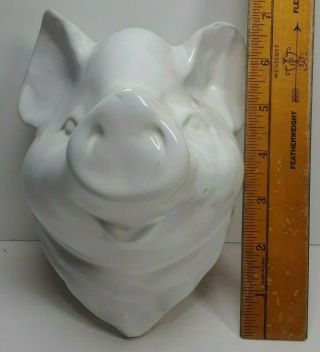 Vintage Ceramic White Pig Hog Head Wall Pocket Vase Planter Size 7  By 6  A7
