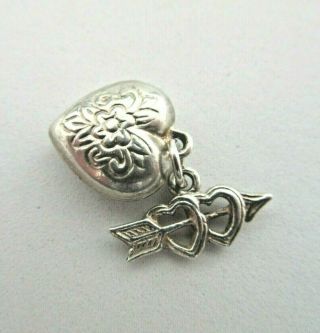Vintage 925 Sterling Silver Charm Pendant Hearts And Arrow Love 2 G
