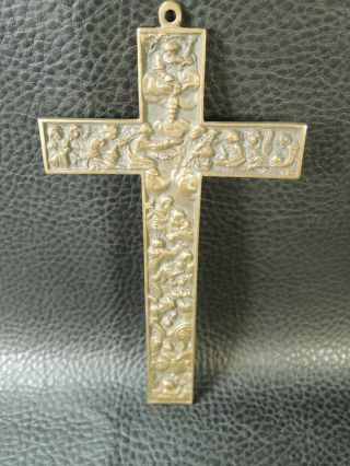Rare Antique Bronze Crucifix - Religious Cross The Last Judgment Bas Relief