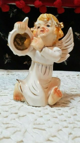 Vintage Ceramic Angel Figurine Playing Musical Instrument