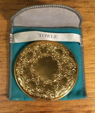 Vintage Towle Gold Finish Art Nouveau 3 Inch Purse Hand Mirror