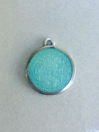 Vintage Sterling Silver Blue Enamel St.  Christopher Medal Pendant