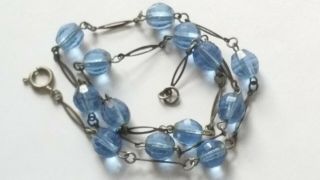 Czech Vintage Art Deco Blue Linked Faceted Glass Bead Necklace