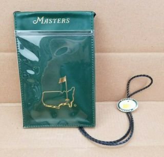 Masters Golf Green Leather Ticket Badge Holder With Slide Lanyard Pga Augusta