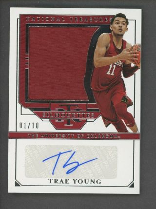 2019 - 20 National Treasures Silhouette Trae Young Sooners Jersey Auto 01/10