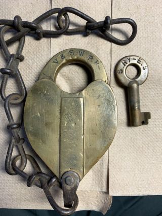 Virginia & Southwestern Brass Antique Lock & Key W.  Bohannan Brooklyn,  Ny 1879