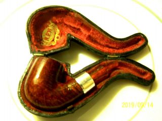 Vtg.  N.  P.  W.  Tobacco Pipe With Wide Sterling Silver Band & Case