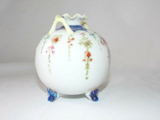 Vintage Hand Painted Vase White And Blue Floral Footed Handles Porcelain 4 "