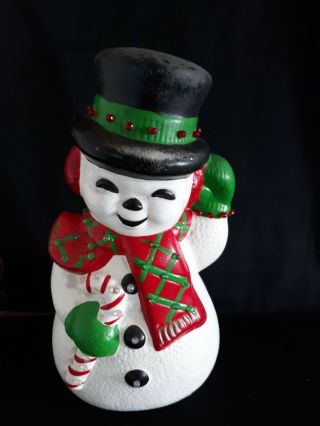Vintage Atlantic Mold 14 " Lighted Snowman Ceramic Christmas Figure