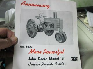 Vintage Pre - Owned 1940 John Deere Model B Tractor Brochure.