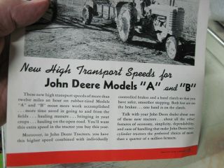 Vintage Pre - Owned 1940 John Deere Model B Tractor Brochure. 2