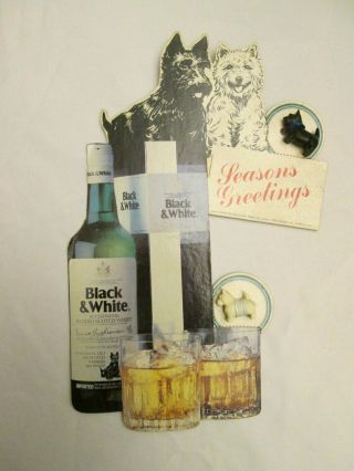 Vintage 1980s Black&white Scotch Whiskey Advertising Sign W/miniature Dogs