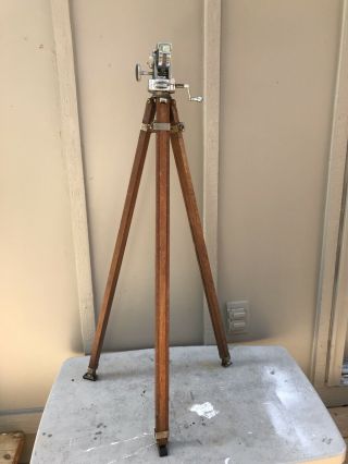 Antique Gearmaster Wood Surveyor Transit Level Tripod,  Adjustable American Bolex