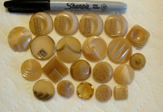 21 Vintage Tan Glass Buttons 3/4 " To 1 1/8 "