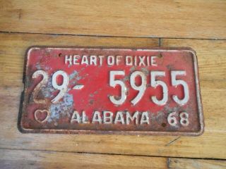 Vintage Heart Of Dixie Alabama 68 License Plate Tag 29 - 5955 1968 Elmore County