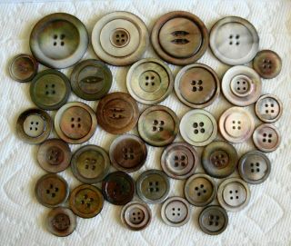 35 Vintage Smokey Mother Of Pearl Shell Buttons 7/8 " To 1 3/4 "