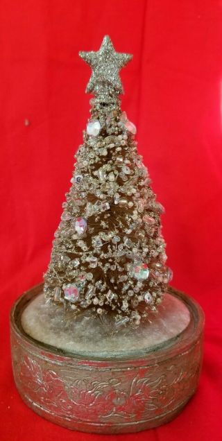 Vintage Silver Glitter Bottle Brush Christmas Tree With Silver Star Tree Topper