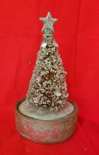 Vintage Silver Glitter Bottle Brush Christmas Tree with Silver Star Tree Topper 2